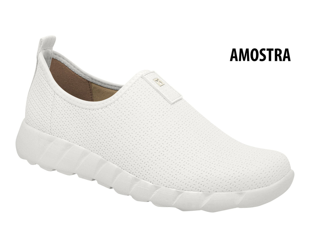 Piccadilly Ref 970086 white perforated slip-on sneaker with thick cushioned sole, side view on white background