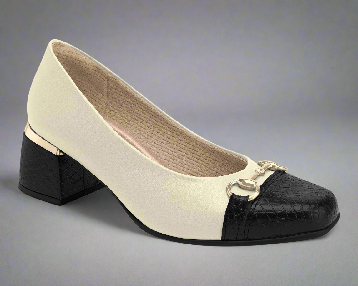Piccadilly Wide Fit Court Shoe - White & Black Croco (Ref 748026)