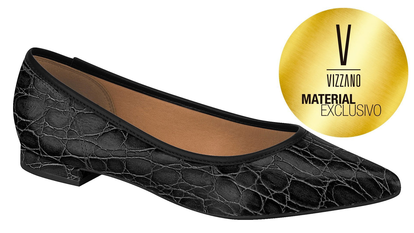 Vizzano 1206.215 Classic Pointy Toe Flat in Croco Black