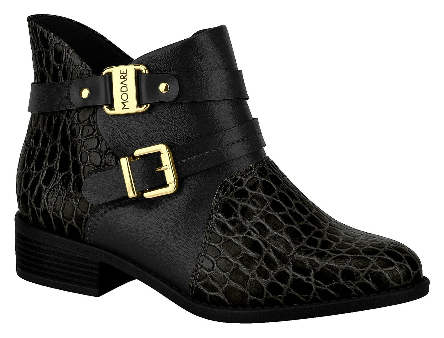 Women Low Heel Comfortable Ankle Boot Croco Black Modare 7057.107