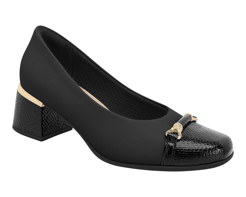 Piccadilly Ref: 748010 Court Shoe in a wide feet-friendly stretch material, featuring a medium heel and a sophisticated lizzard texture in black color.