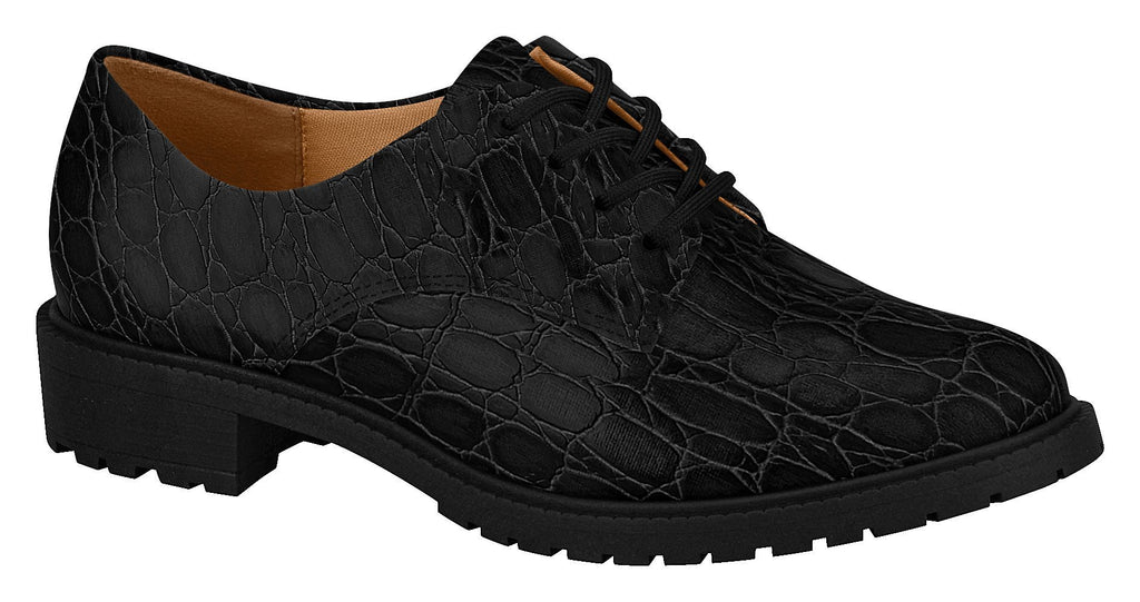Women London Style Comfortable Shoe Low Heel in Croco Black 1317.100