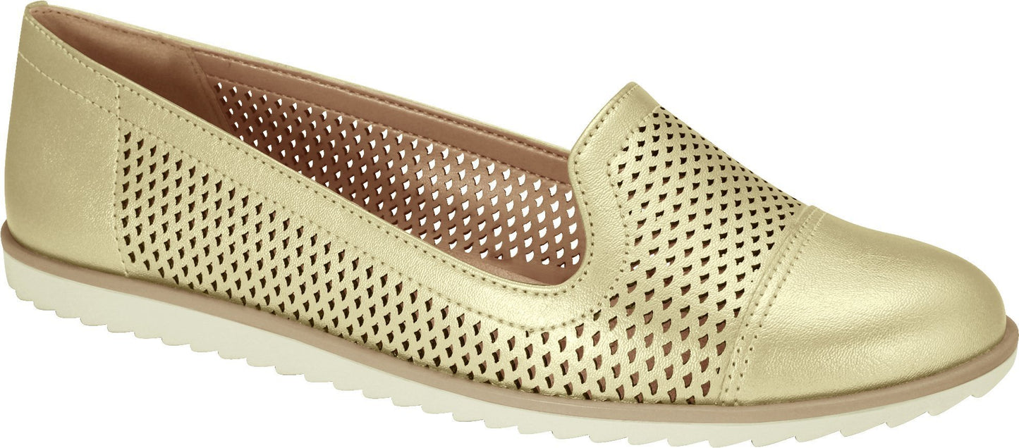 Ramarim 1882202 Women Fashion Comfortable Shoe laser cut trend Moccasin Flat in Metal Gold