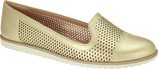 Ramarim 1882202 Women Fashion Comfortable Shoe laser cut trend Moccasin Flat in Metal Gold