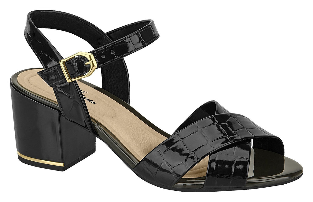 Beira Rio 7109.201-1289 Women Mid Heel Fashion Summer Comfort Sandal in Croco Black