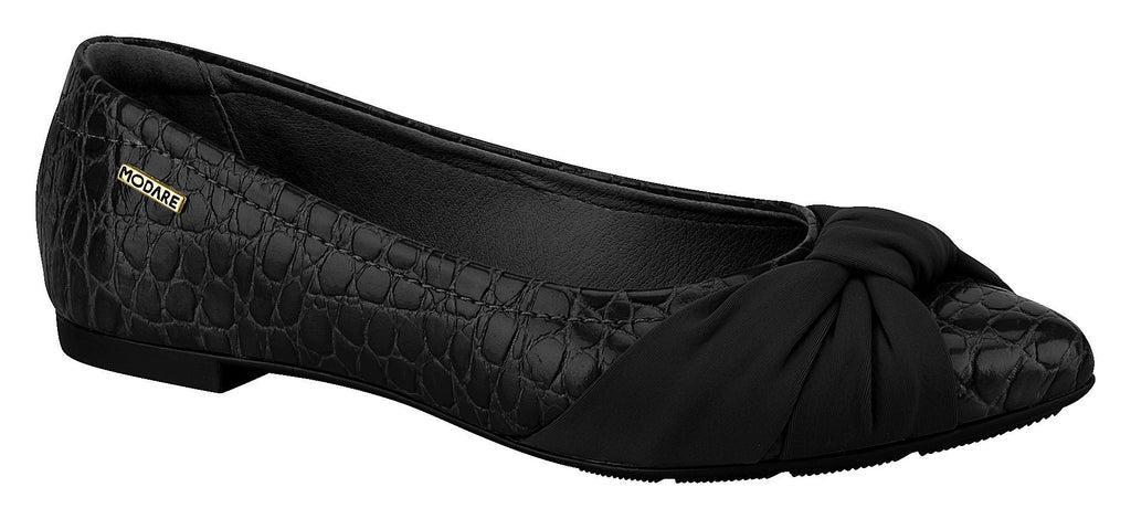ModareUltraconfort 7334.111 Classic Pointy Toe Flat Moccasin in Croco Black With a Bow